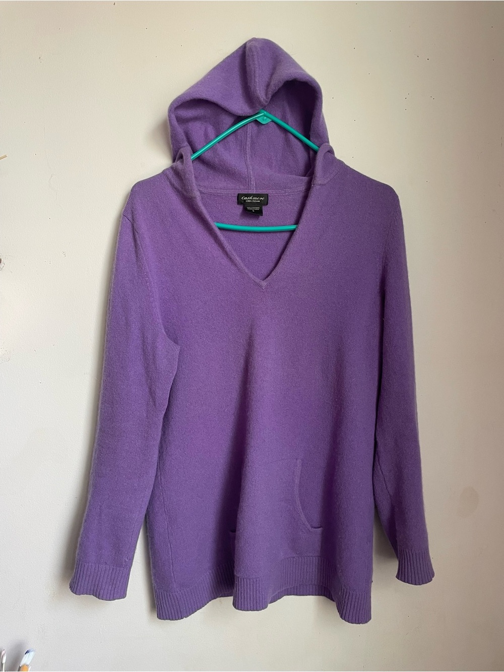 Lord & Taylor Violet 100% Cashmere V-Neck Hooded Sweater Hoodie